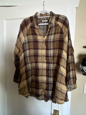 Free People Summer Daydream Spring Plaid Top Button-Up Shirt